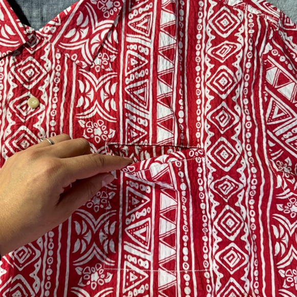 Tommy Bahama Shirt Men XXL Tall Seersucker Red Tribal Hawaiian Button Front - Picture 8 of 9